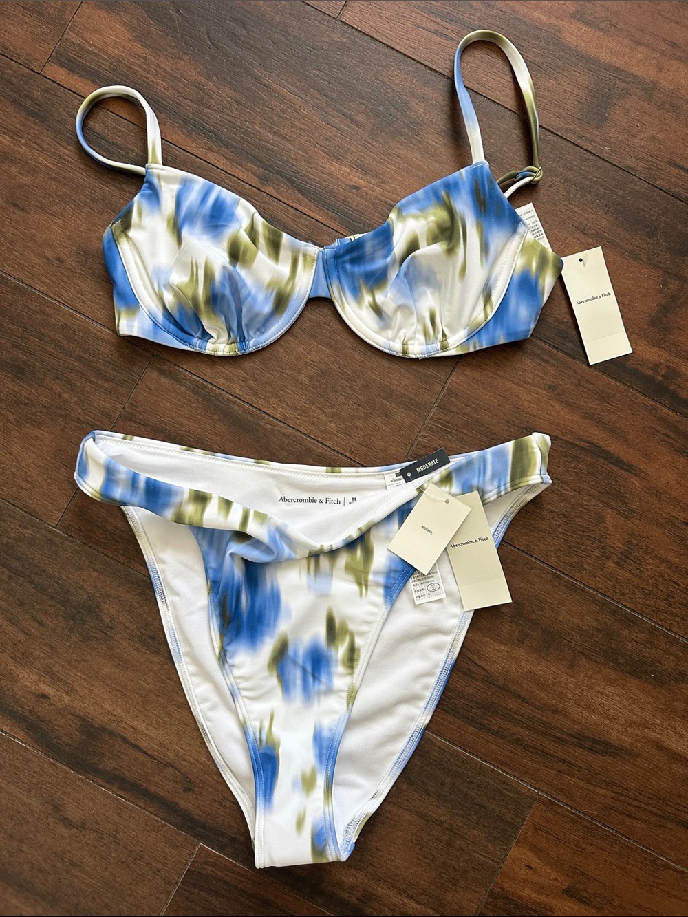 Abercrombie & Fitch Blue and Olive Tie-Dye Underwire Bikini Set